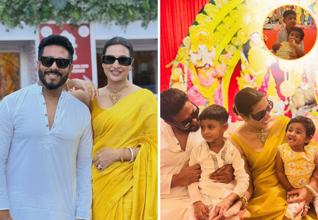 দেবী দর্শনে রাজ-শুভশ্রী, দাদার হাত ধরে পুজোয় ছোট্ট ইয়ালিনী 