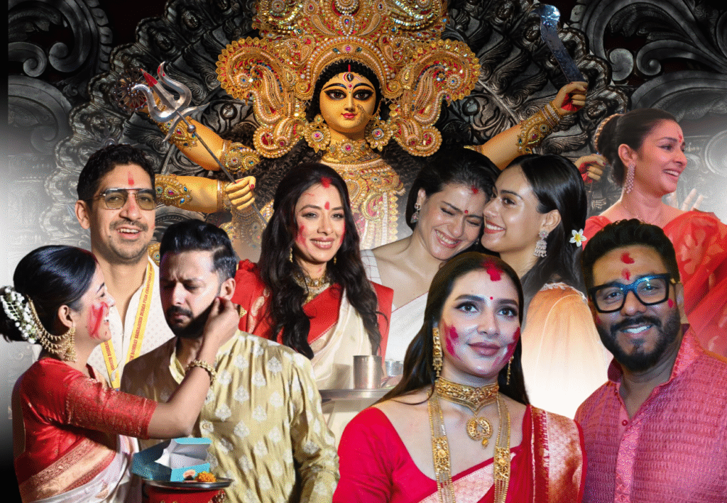 কাজল থেকে শুভশ্রী, দশমীর সন্ধ্যায় তারকাদের সিঁদুর খেলায় আনন্দের জোয়ার